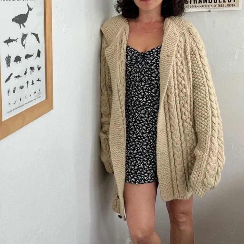 Vintage Handmade Knit/Crocheted Oatmeal Cardigan